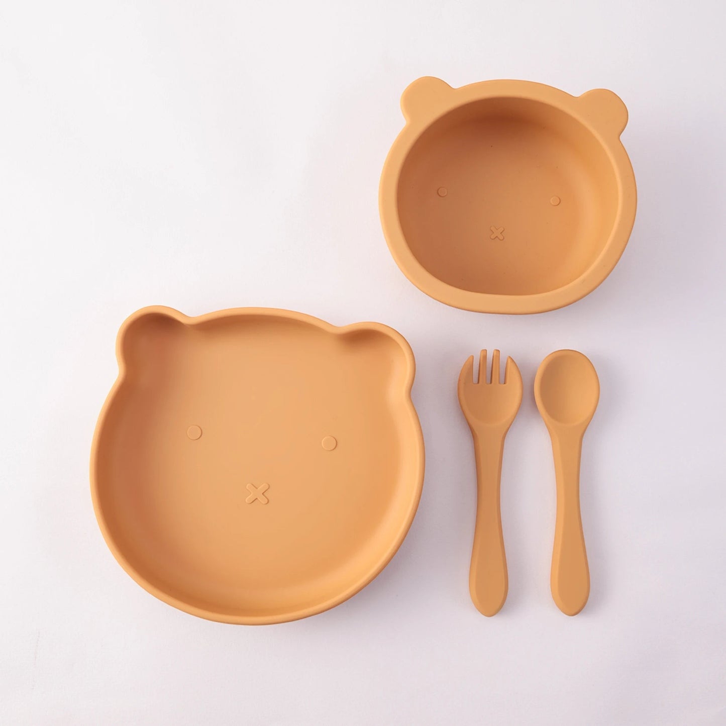 Dear Xime 4-Piece Silicone Feeding Set โ Suction Bowl, Plate, Spoon & Fork | 6M+