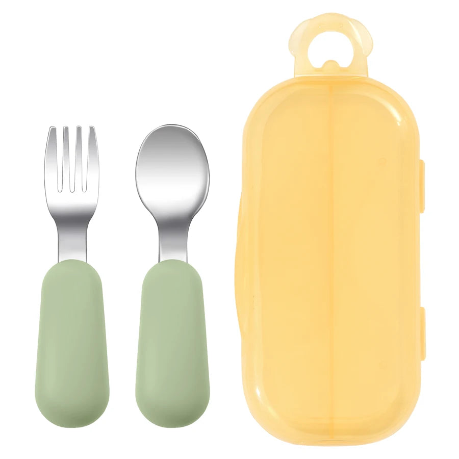 Dear Xime Silicone & Stainless Steel Baby Spoon & Fork Set ā Training Utensils | 12M+